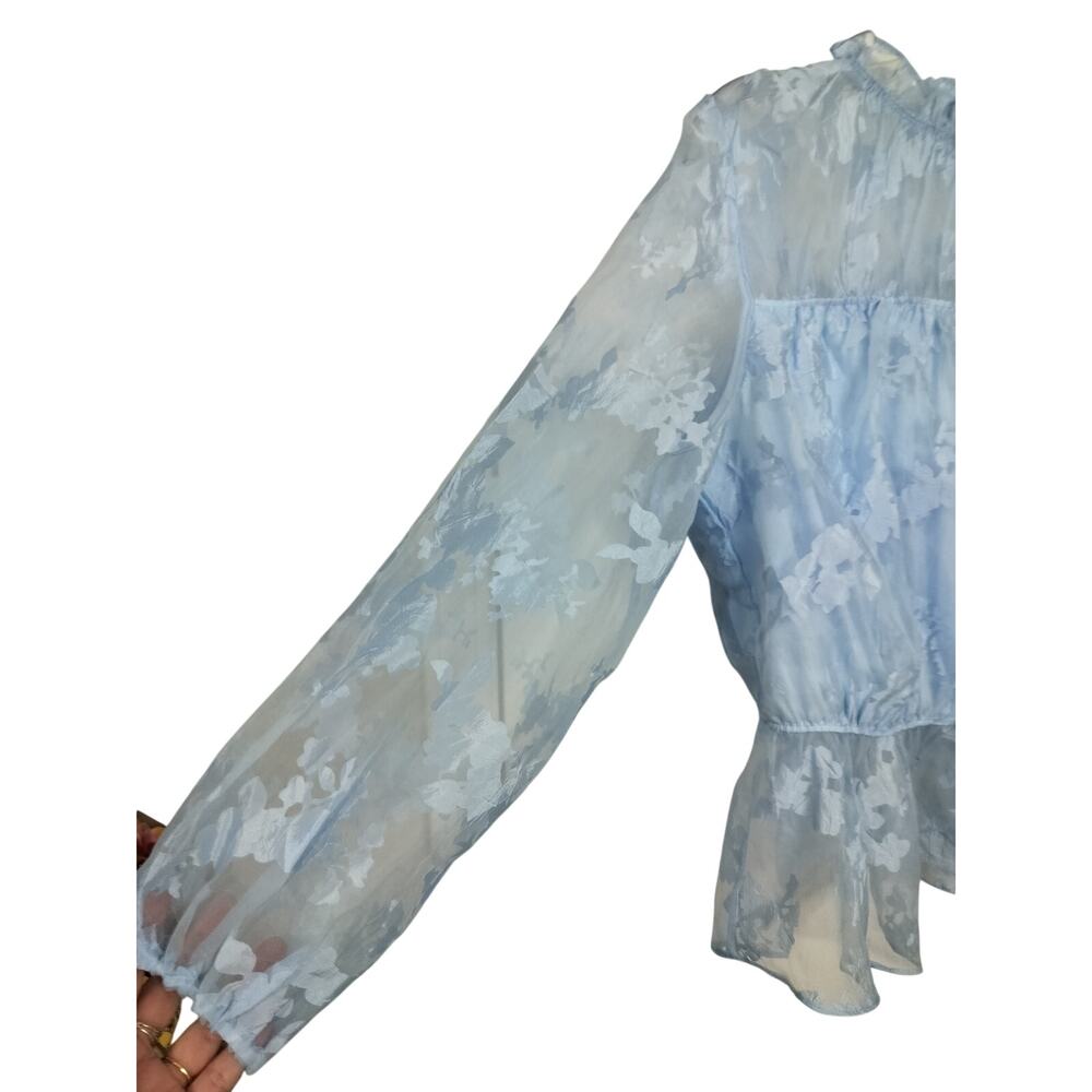 5399)Marc New York L Coquette Ruffle Blue See Through Lined Bodice Blouse - Picture 4 of 10